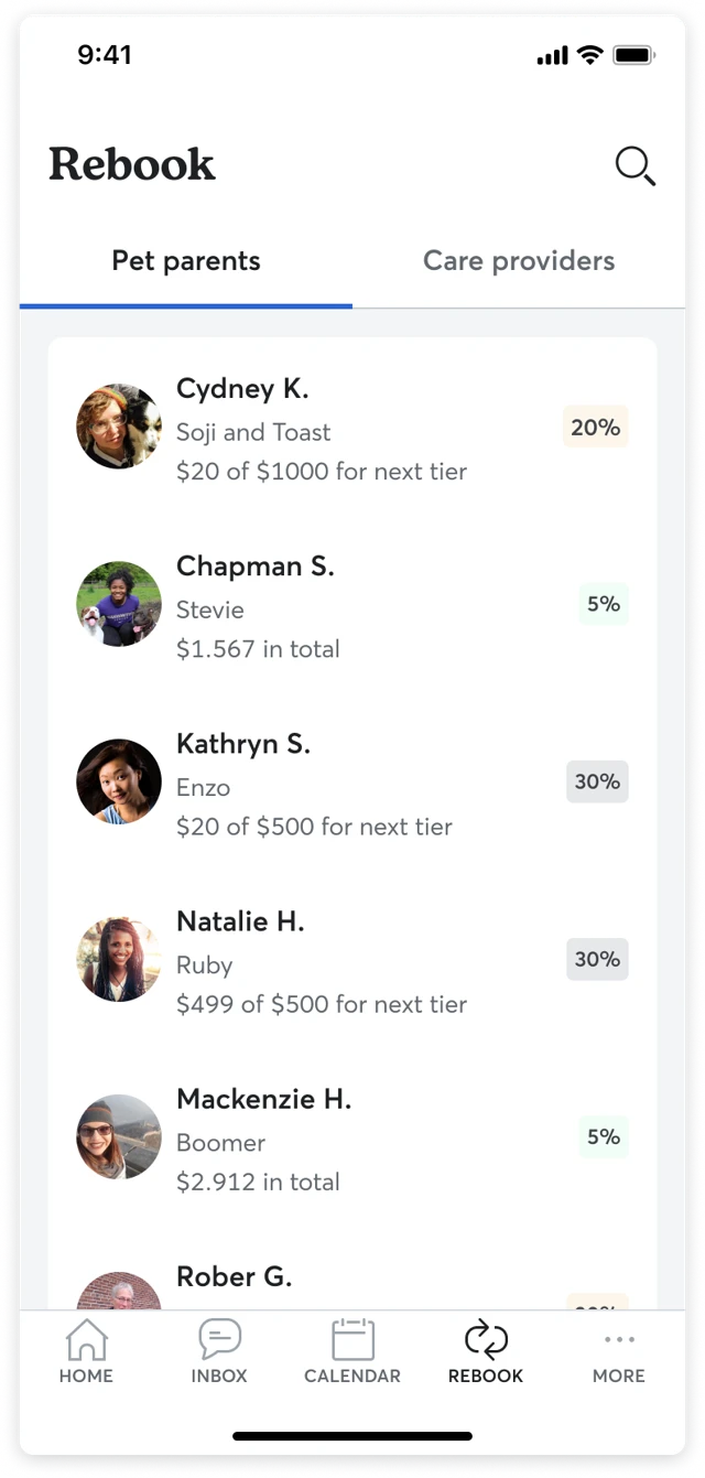 Per-relationship fee tiers — client list