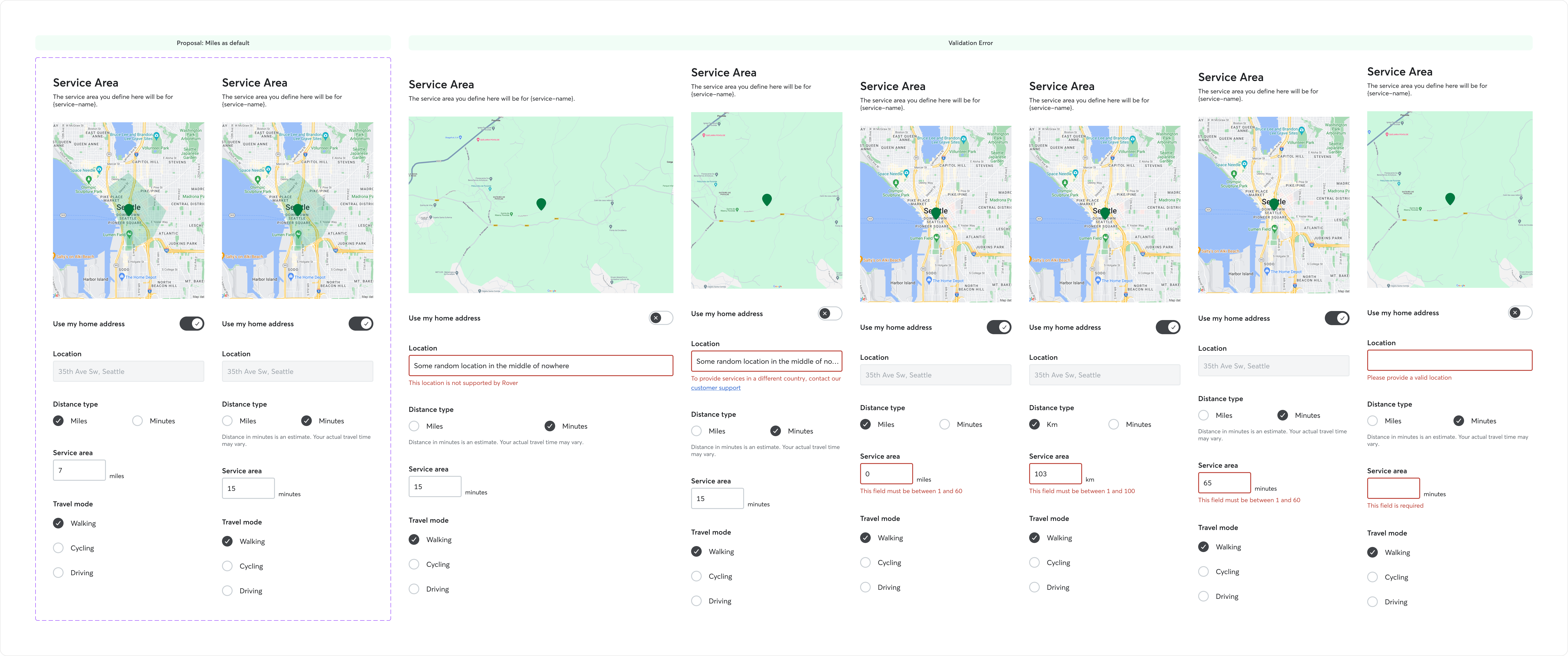 A/B test grid: service area states across two test waves